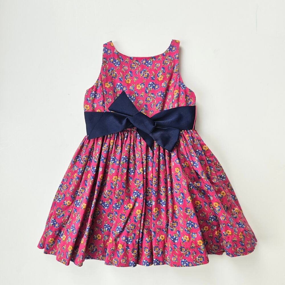 Ralph Lauren Pink Floral Dress with Navy Sash Sz 2
